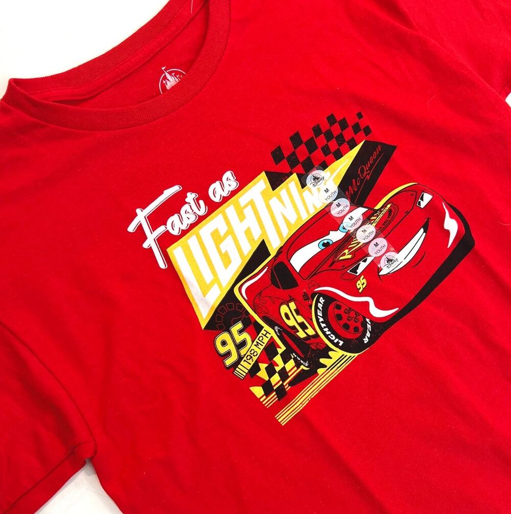 Disney Parks Pixar Cars Lightning McQueen Red Youth Short Sleeve Tee - Med - NWT